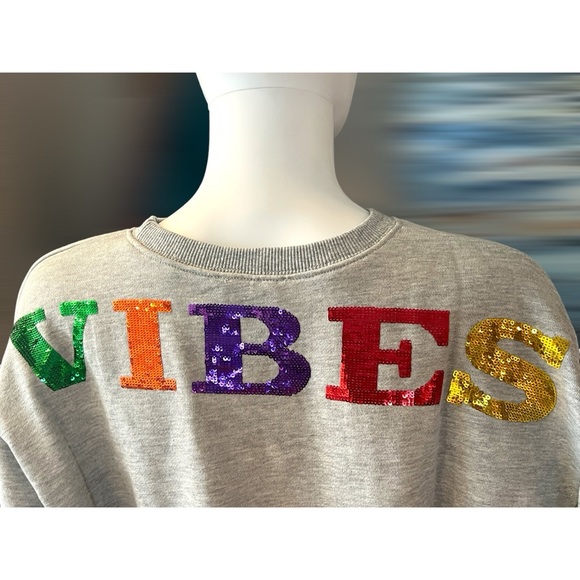 FINAL PRICE Good vibes only sequin accent crop pullover S M L - Picture 7 of 9